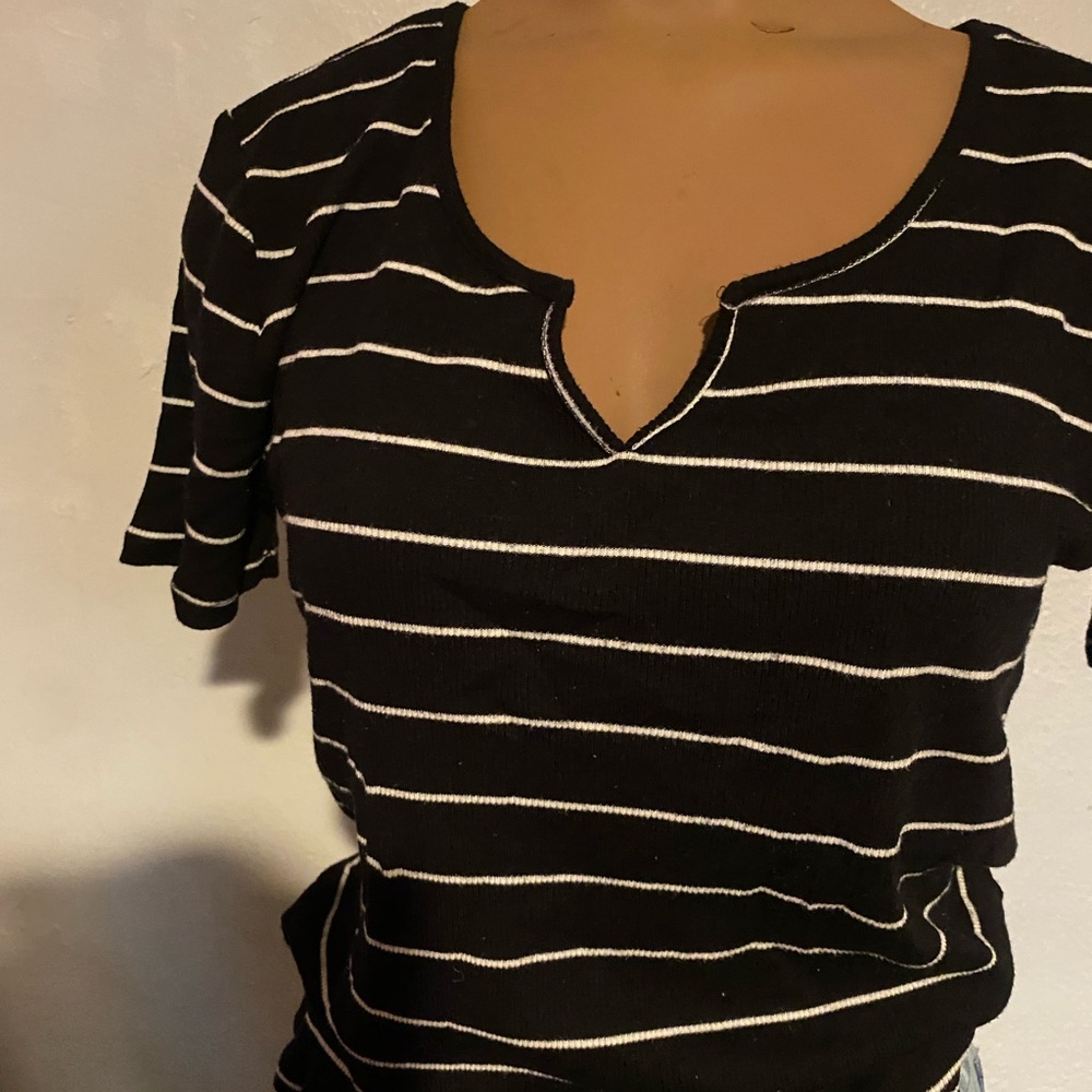 Black and White Striped Women's Top